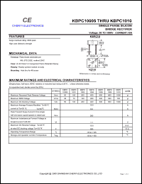 KBPC1006 datasheet: Single phase silicon bridge rectifier. Maximum recurrent peak reverse voltage 600 V. Maximum average forward rectified current 10.0 A. KBPC1006