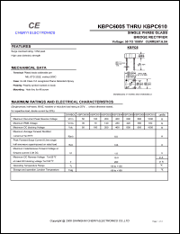 KBPC608 datasheet: Single phase glass bridge rectifier. Maximum recurrent peak reverse voltage 800 V. Maximum average forward rectified current 6.0 A. KBPC608