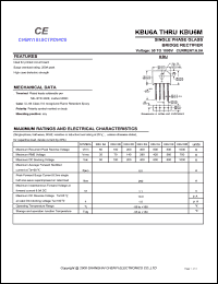 KBU6D datasheet: Single phase glass bridge rectifier. Maximum recurrent peak reverse voltage 200 V. Maximum average forward rectified current 6.0 A. KBU6D