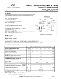 SR1020 datasheet: Schottky barrier rectifier (single chip). Max repetitive peak reverse voltage 20 V. Max average forward rectified current 10.0 A. SR1020