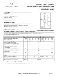 FR101G datasheet: Fast recovery glass passivated rectifier. Max repetitive peak reverse voltage 50 V. Max average forward rectified current 1.0 A. FR101G
