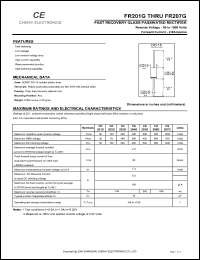 FR203G datasheet: Fast recovery glass passivated rectifier. Max repetitive peak reverse voltage 200 V. Max average forward rectified current 2.0 A. FR203G