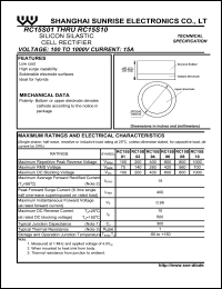 RC15S06 datasheet: Silicon silastic cell rectifier. Max repetitive peak reverse voltage 600 V. Max average forward current 15 A. RC15S06