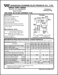 SB830 datasheet: Schottky barrier rectifier. Max repetitive peak reverse voltage 30 V. Max average forward rectified current 8.0 A. SB830