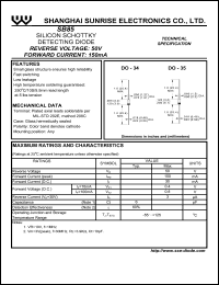 SB85 datasheet: Silicon schottky detecting diode. Reverse voltage 50 V. Forward current 150 mA SB85