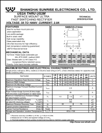 US2G datasheet: Surface mount ultra fast switching rectifier. Max repetitive peak reverse voltage 400 V. Max average forward rectified current 2.0 A US2G