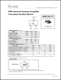 MSB709-RT1 datasheet: 60 V, PNP general purpose amplifier transistor surface mount MSB709-RT1