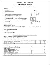 1N5397 datasheet: 600 V, 1.5 A,  plastic  silicon rectifier 1N5397