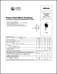 IRF530 datasheet: 100 V, 14 A, power field effect transistor IRF530