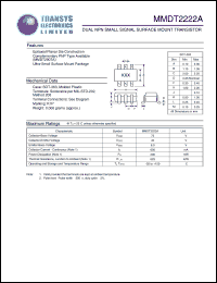 MMDT2222A datasheet: 75 V, dual NPN small signal surface mount  transistor MMDT2222A