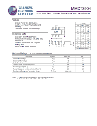 MMDT3904 datasheet: 60 V, dual NPN small signal surface mount  transistor MMDT3904