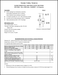 TE208 datasheet: 800 V, 2 A, glass passivated junction plastic rectifier TE208
