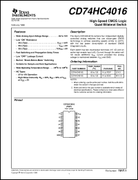 CD74HC4016E datasheet:  HIGH SPEED CMOS LOGIC QUAD BILATERAL SWITCHES CD74HC4016E