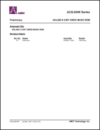 A23L9308-20 datasheet: 200ns 524,288 x 8 bit CMOS MASK ROM A23L9308-20