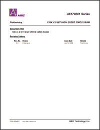 A6173081SW-12 datasheet: 12ns; 170mA 128K x 8bit high speed CMOS SRAM A6173081SW-12