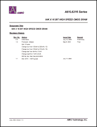 A61L6316S-12 datasheet: 12ns; 220mA 64K x 16bit high speed CMOS SRAM A61L6316S-12