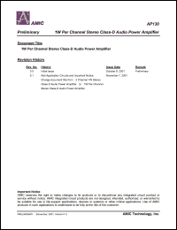 AP130X datasheet: 1W per channel stereo class-D audio power amplifier AP130X