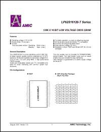 LP62S16128U-70LLT datasheet: 70ns 35mA 128K x 16bit low voltage CMOS SRAM LP62S16128U-70LLT