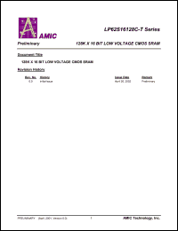 LP62S16128CV-55LLT datasheet: 55ns 40mA 128K x 16bit low voltage CMOS SRAM LP62S16128CV-55LLT