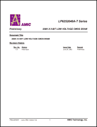 LP62S2048AU-70LLT datasheet: 70ns 20mA 256K x 8bit low voltage CMOS SRAM LP62S2048AU-70LLT