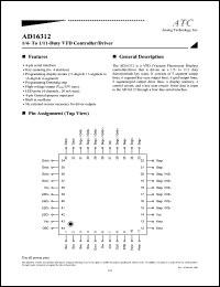 AD16312 datasheet: 1/4- to 1/11-duty VFD controller/driver AD16312