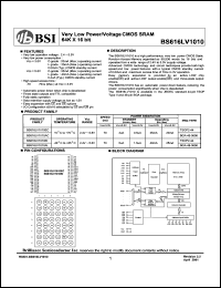 BS616LV1010EI datasheet: 70ns 2.4-5.5V ultra low power/voltage CMOS SRAM 64K x 16bit BS616LV1010EI