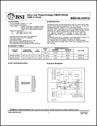 BS616LV2010EI datasheet: 70/100ns 2.7-3.6V ultra low power/voltage CMOS SRAM 128K x 16bit BS616LV2010EI