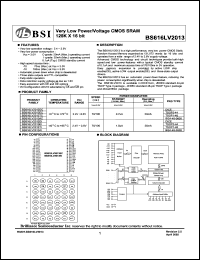 BS616LV2013AC datasheet: 70/100ns 2.4-3.6V ultra low power/voltage CMOS SRAM 128K x 16bit BS616LV2013AC