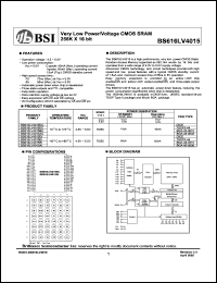 BS616LV4015DC datasheet: 70/100ns 45mA 4.5-5.5V ultra low power/voltage CMOS SRAM 256K x 16bit BS616LV4015DC