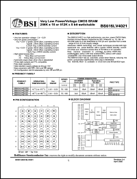 BS616LV4021BI datasheet: 70/100ns 20-45mA 2.4-5.5V ultra low power/voltage CMOS SRAM 256K x 16 or 512K x 8bit switchable BS616LV4021BI
