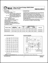 BS616LV8012BI datasheet: 70/100ns 20-45mA 2.4-5.5V ultra low power/voltage CMOS SRAM 512K x 16bit BS616LV8012BI