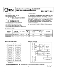 BS616UV1620FI datasheet: 70/100ns 25mA 1.8-2.3V ultra low power/voltage CMOS SRAM 1M x 16 or 2M x 8bit switchable BS616UV1620FI