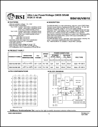 BS616UV8010BC datasheet: 70/100ns 15-20mA 1.8-3.6V ultra low power/voltage CMOS SRAM 512K x 16bit BS616UV8010BC