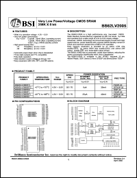 BS62LV2005STI datasheet: 55/70ns 35mA 4.5-5.5V very low power/voltage CMOS SRAM 256K x 8bit BS62LV2005STI