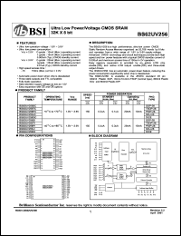 BS62UV256SI datasheet: 150ns 10-20mA 1.8-3.6V ultra low power/voltage CMOS SRAM 32K x 8bit BS62UV256SI