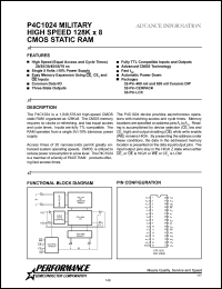 P4C1024M datasheet: Static CMOS RAM, 128 K x 8 high speed P4C1024M