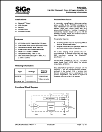 PA2423L datasheet: 2.4 GHz bluetooth class 1 power amplifier IC. PA2423L