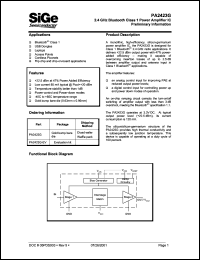 PA2423G datasheet: 2.4 GHz bluetooth class 1 power amplifier IC. PA2423G