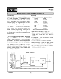 XE3301 datasheet: Multi-national 33,600 BPS modem module. Canada, Japan, USA. XE3301