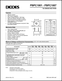 PBPC1007 datasheet: 1000V; 10A bridge rectifier PBPC1007