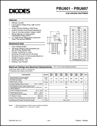 PBU603 datasheet: 200V; 6.0A bridge rectifier PBU603