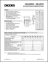 GBJ2010 datasheet: 1000V; 20A glass passivated bridge rectifier GBJ2010