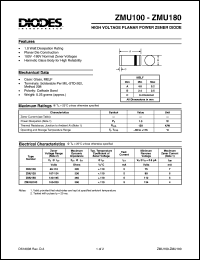 ZMU150 datasheet: 130-165V; 1W high voltage planar zener diode ZMU150