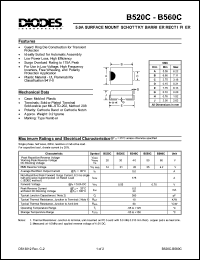 B520C datasheet: 20V; 5.0A surface mount schottky barrier rectifier. Guard ring die construction for transient protection B520C