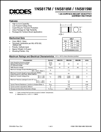 1N5819M datasheet: 40V; 1.0A surface mount schottky barrier rectifier. Packaged for surface mount applications 1N5819M