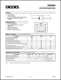 1N4454 datasheet: 75V; silicon switching diode. For general purpose switching applications 1N4454