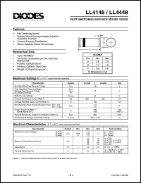 LL4148 datasheet: 100V; fast switching surface mount diode. For general purpose rectification LL4148