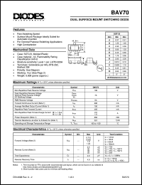 BAV70-7 datasheet: 100V; dual surface mount switching diode. For general purpose switching applications BAV70-7