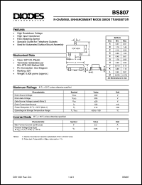 BC807 datasheet: 200V; N-channel enchancement mode DMOS transistor. For switching and AF amplifier applications BC807