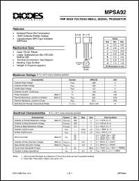 MPSA92 datasheet: 200V; PNP high voltage small signal transistor MPSA92